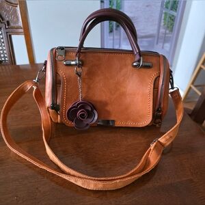 Brown Crossbody Pillow Boston Handbag w Flower Brand NEW